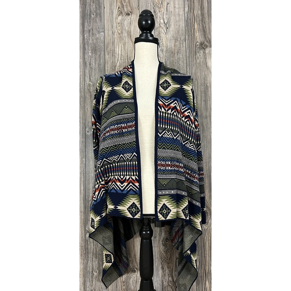 Ruff Hewn Southwest Aztec Open Front Cardigan‎ Sweater Cozy Cabincore MED